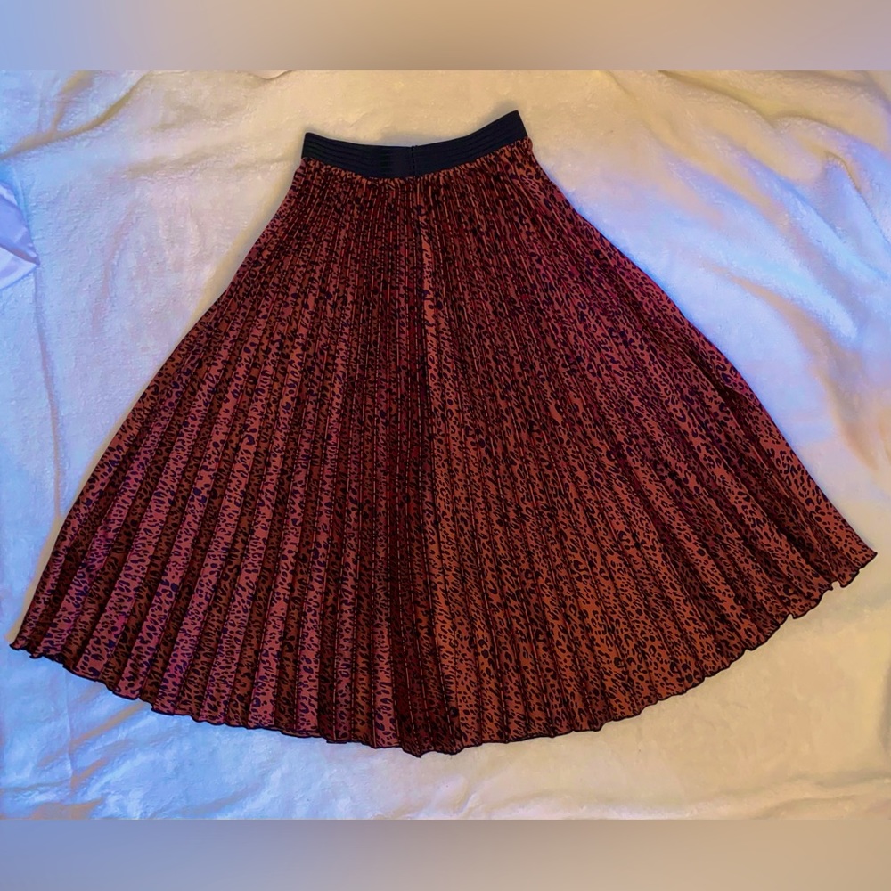 ZARA Pleated A-line Midi Skirt Animal Print